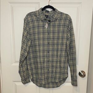 NWT J.Crew Classic Brushed Twill Plaid Button Down Shirt Yellow Gray Mens Med